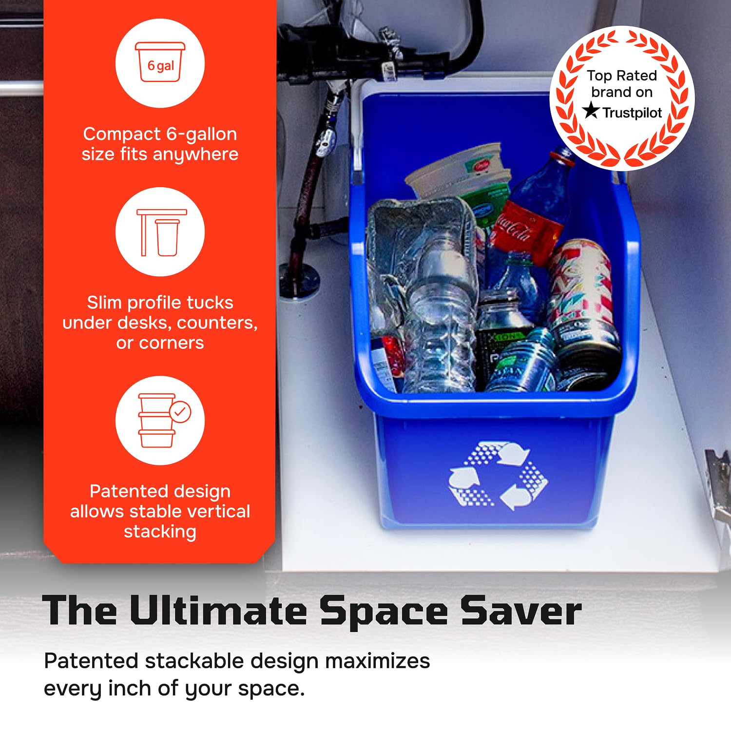 Multi Bin Recycling System with Three Stackable 6 Gallon Recycle Bins to Build Your Recycling Center for Offices, Kitchen, Garages, Businesses - (3 Pack, Blue/Yellow/Green)