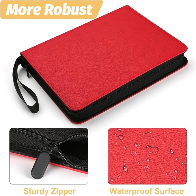GERMUN 3 Ring 9 Pocket Zipper Card Binder, 720 Double Sided Standard PU Trading - Image 4