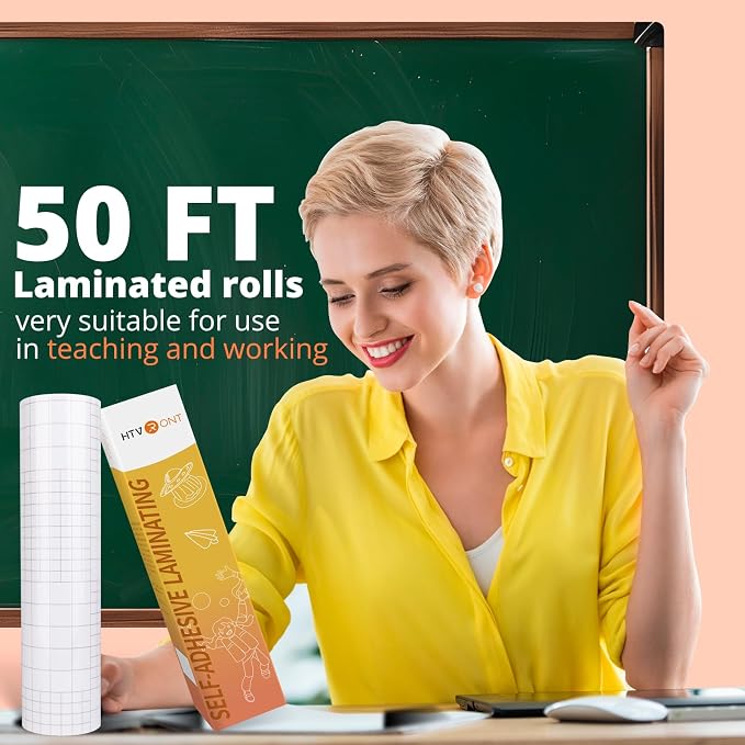 HTVRONT Clear Self-Adhesive Laminating Vinyl Roll 12x50 FT | Back to School - Image 3