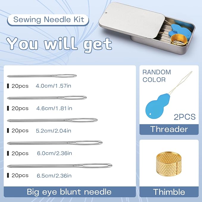 TLKKUE 100/40 Pcs Steel Large-Eye Blunt Needles, Tapestry Needle - Image 2