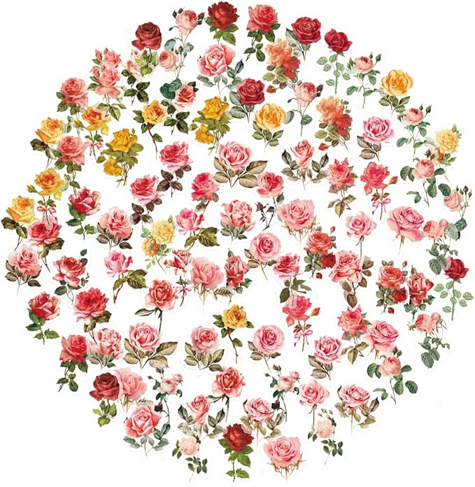 100Pcs Small Rose Stickers Vintage by Obujopal