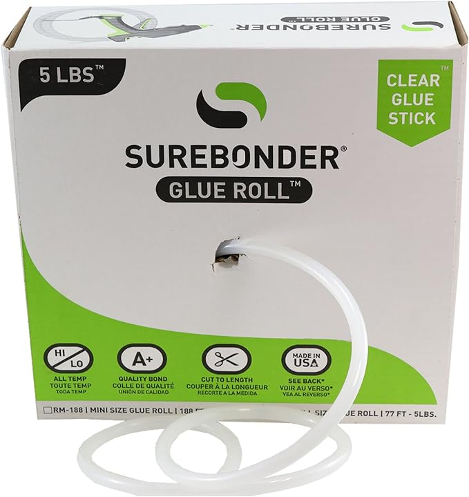 Surebonder RR-77 Full Size 77 ft. Clear All Temperature Hot Glue Stick Roll/Rope by Surebonder