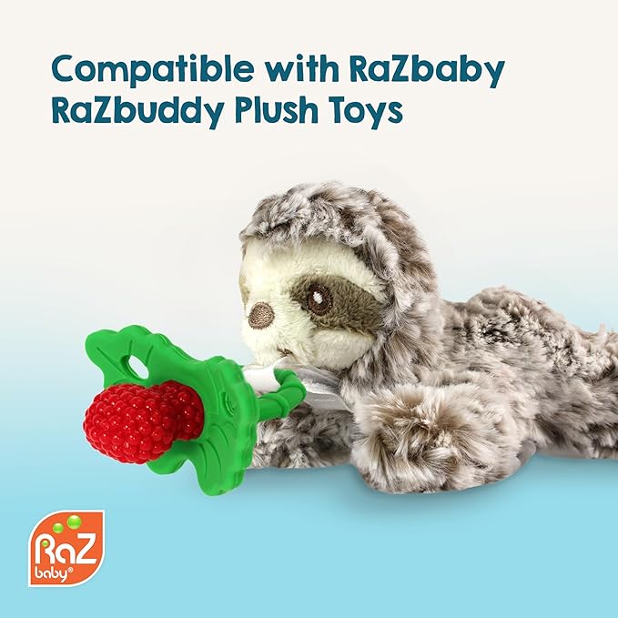 RaZbaby RaZberry Silicone Teether Pacifier – Teething Relief for Infants, Food-Grade, BPA-Free, Hands-Free Design, Natural Berrybumps Fruit Texture for Sensory Development, Freezable – Pink