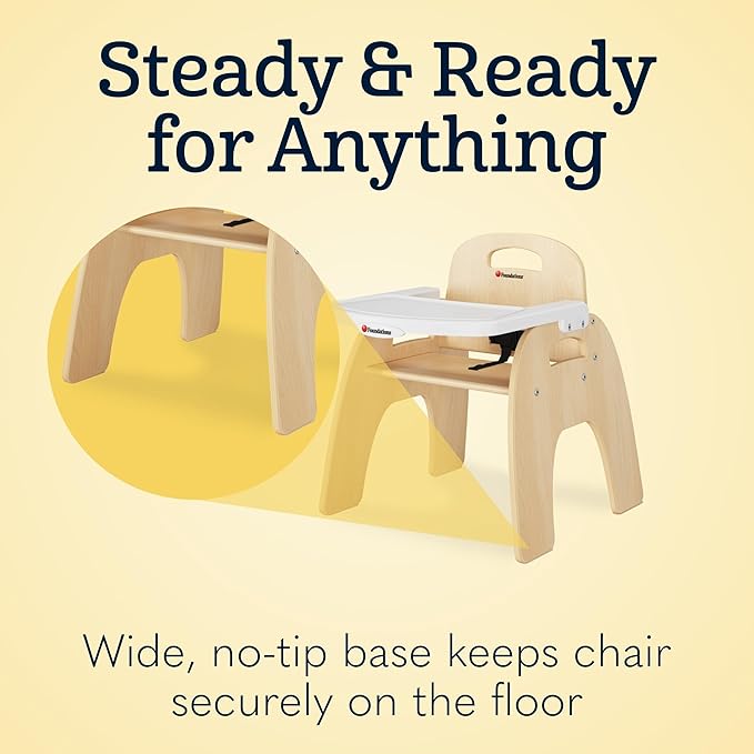 Foundations Easy Serve Low Wood Feeding Chairs Multipack, Adjustable Harness, Removable Dishwasher Safe Tray, No-Tip Base, Stackable Toddler Chairs, 2 Pack (5 inch)