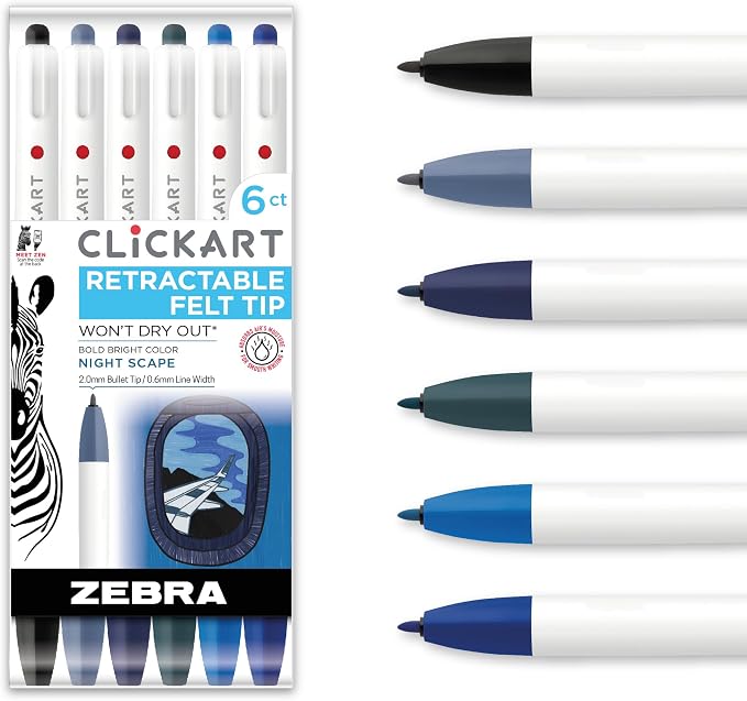 Zebra Pen CLiCKART Retractable Felt Tip Pen, 0.6mm Fine Point, Moisture by ZebraPen