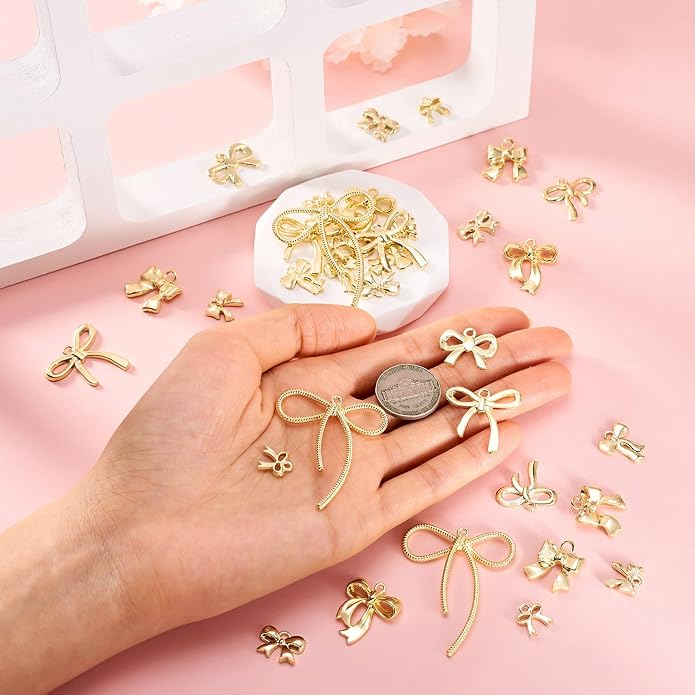 FASHEWELRY Alloy Bowknot Charms Links Golden Bow Tie Connector Charms Metal Bow - Image 7