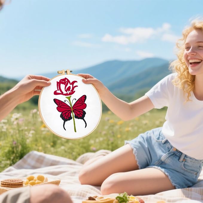 Butterfly Rose Embroidery Kits for Beginners Adults, Valentine's Day Hand - Image 3