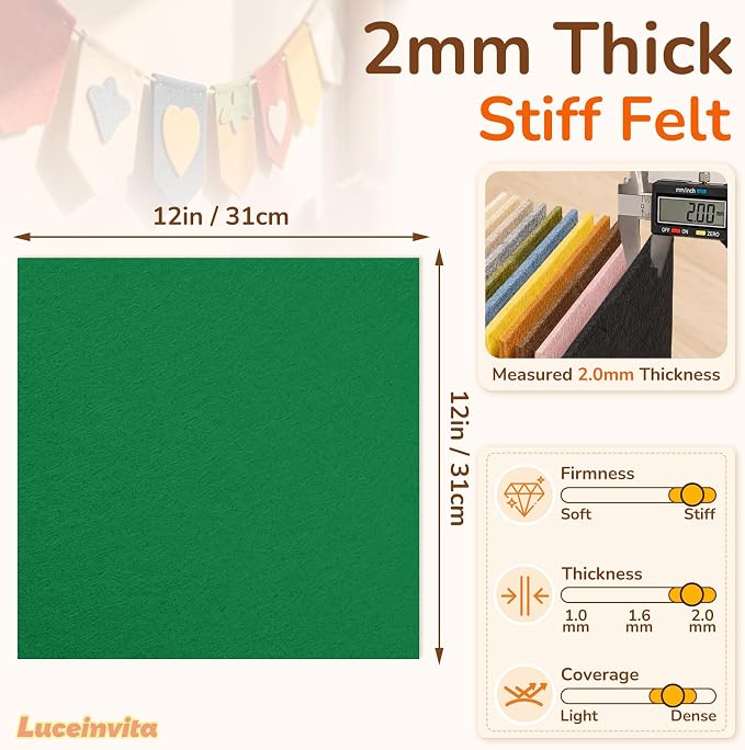 2mm Stiff Felt Sheets 12" X 12" | Thick Polyester Felt Material, DIY Craft - Image 3