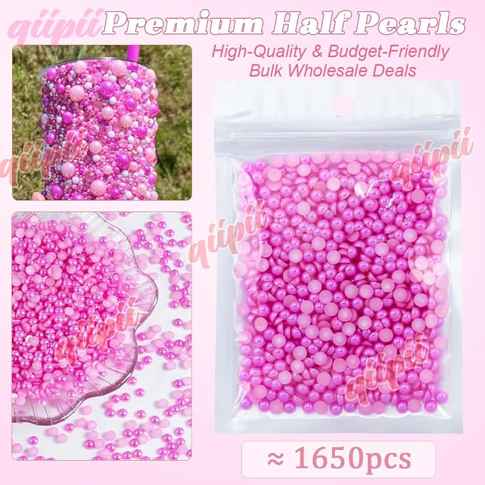 qiipii 1650PCS 5mm Rose Red Half Round Pearls Bulk - Image 2