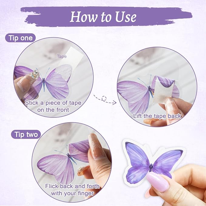 Imeepa 40Pcs Purple Butterfly Stickers Transparent Scrapbooking Stickers | PET - Image 4