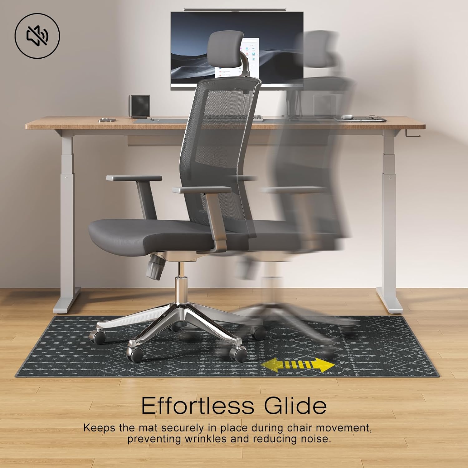 Office Chair Mat for Hardwood & Tile Floors, 48" x 36" Desk Chair Mat, Non-Slip Floor Protector for Rolling Chairs, Machine Washable Area Rug for Home Office, Black