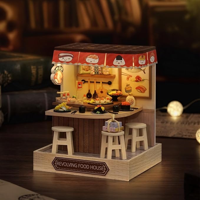 Miniature House Kit, CUTEROOM Tiny House Kit Wooden Dollhouse Kit Mini House - Image 5