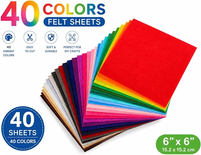 Felt Fabric Sheets 40pcs 6x6in 1mm Assorted Nonwoven - Image 2