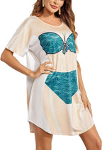 Ekouaer Women's Bikini Shirt Cover Up Short Sleeve Cute Bikini Print Cover-Up - Image 3