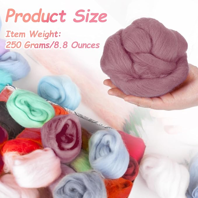 PATIKIL Wool Roving Yarn, 250G/8.8OZ Felting Wool Pure Roving Yarn, Pale Pink - Image 2