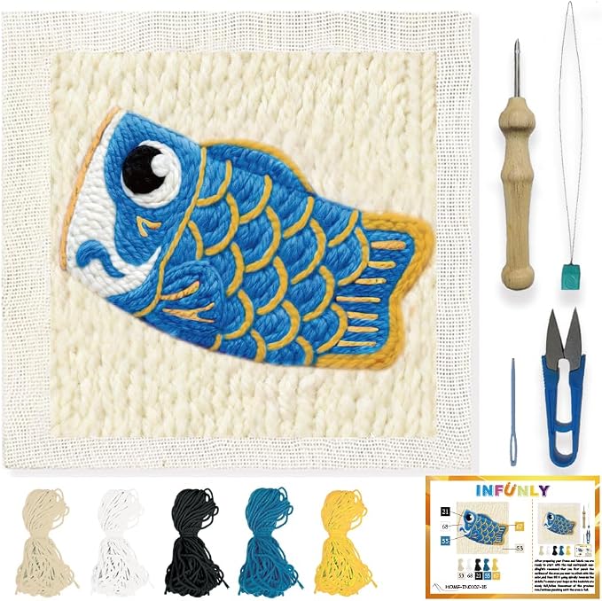 INFUNLY Cute Koi Flag Punch Needle Kit by INFUNLY