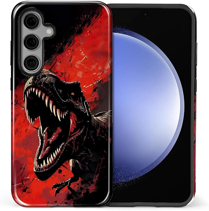 for Samsung Galaxy S24 FE Case, Cool Dinosaur Red Black Pattern Glossy 2 in 1 - Image 2