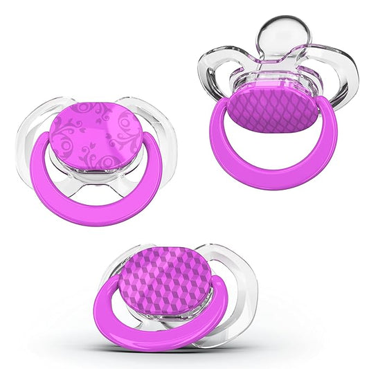 Smilo Baby Pacifier with Orthodontic Design for Healthy Dental Development - Stage 2 for Babies 3-9 Months - Pack of 3X 100% Silicone Pacifiers BPA Free - Plum Purple