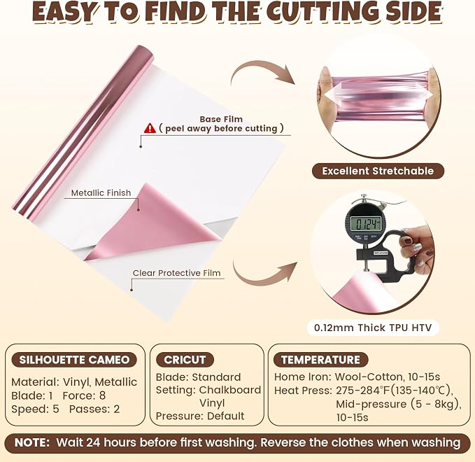 Rose Gold Metallic Foil Iron On Vinyl Roll - Image 3