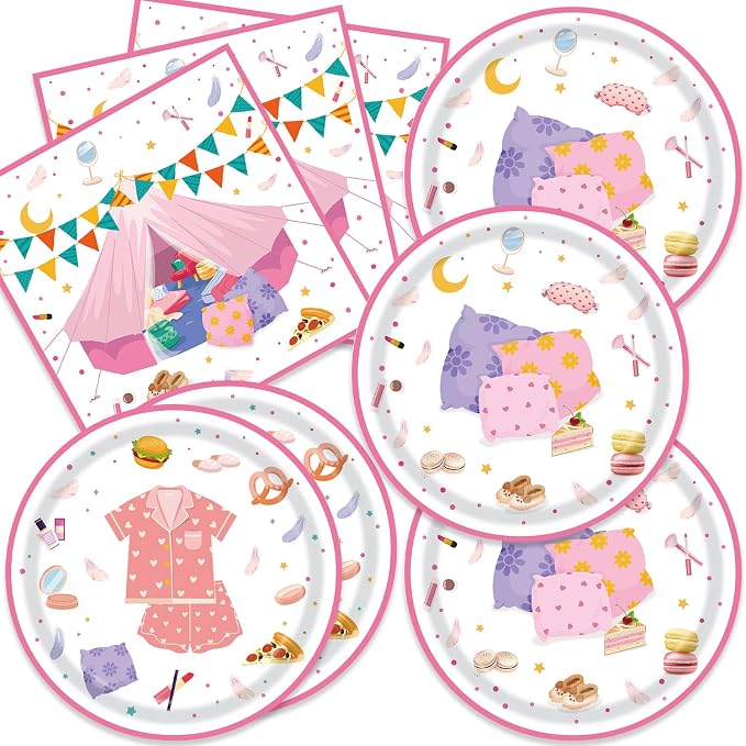 40Pcs Sleepover Party Supplies for Girls Pajama Birthday Plates and Napkins by Unknown
