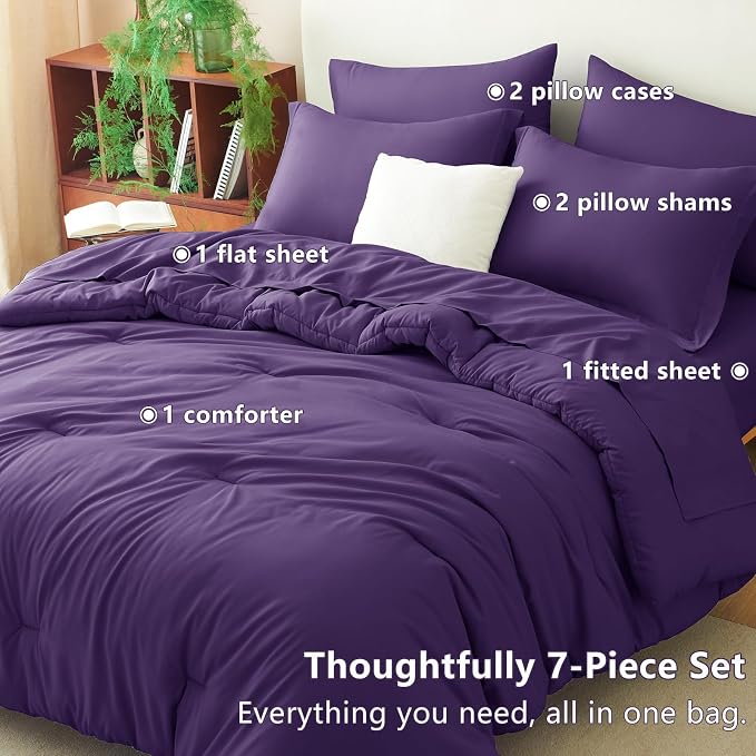 CozyLux Full Size Comforter Sets Purple, 7 Pieces Bed in a Bag Full Comforter - Image 6