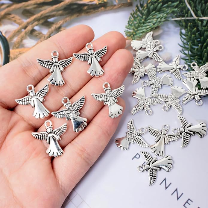 Honbay 60PCS Antique Silver Angel Pendants Guardian Charms Alloy Religious - Image 6
