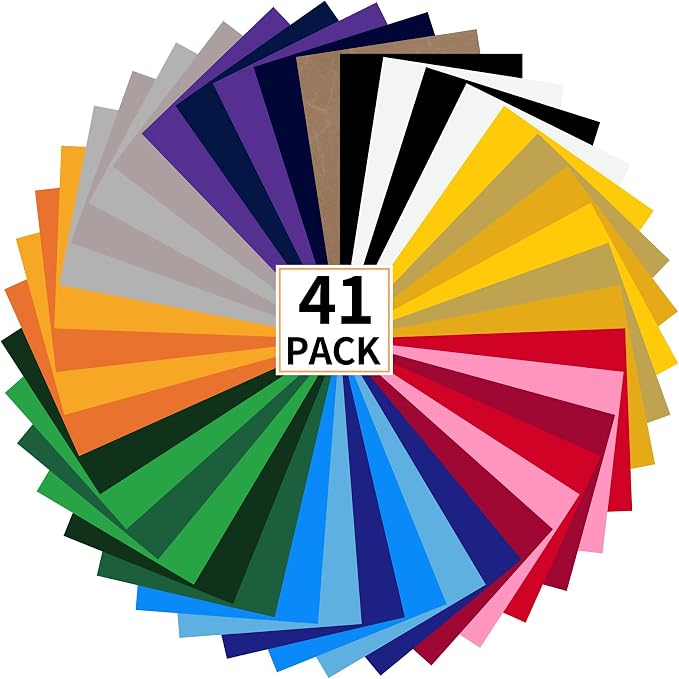 FUNKAKA HTV Heat Transfer Vinyl Bundle, 41 Pack 12" x 10" Sheets HTV Vinyl by FUNKAKA