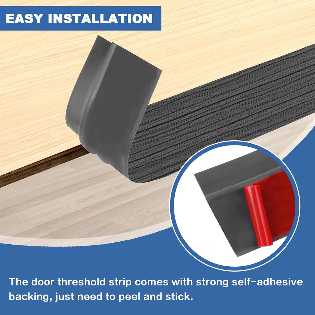 Vinyl Door Threshold Flooring Transition Strip Self Adhesive Carpet Edging Strip for Laminate Doorway Edge Threshold from 3/5" to 4/5" (Dark Gray Wood Grain, 10 Ft)