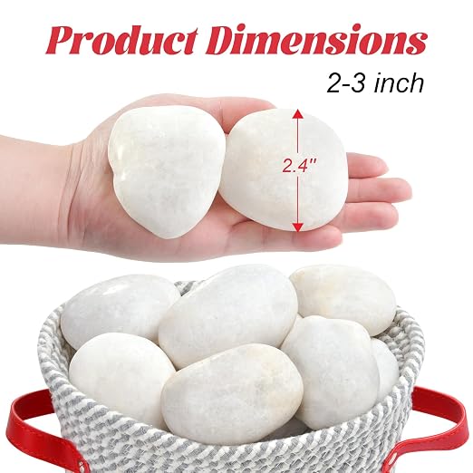 10 lb Natural Polished White Pebbles, 2-3 Inch Decorative White Rocks - Image 2