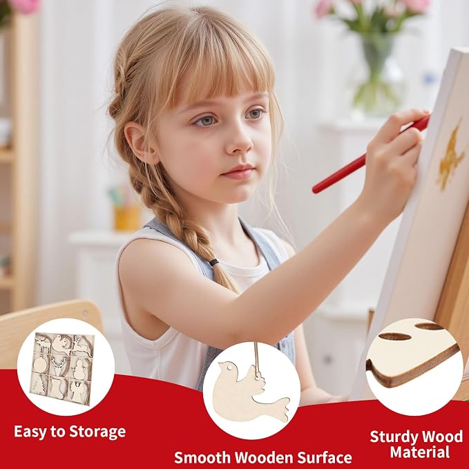MACTING 45PCS Wooden Christmas Ornaments Unfinished Predrilled Natural Wood - Image 3