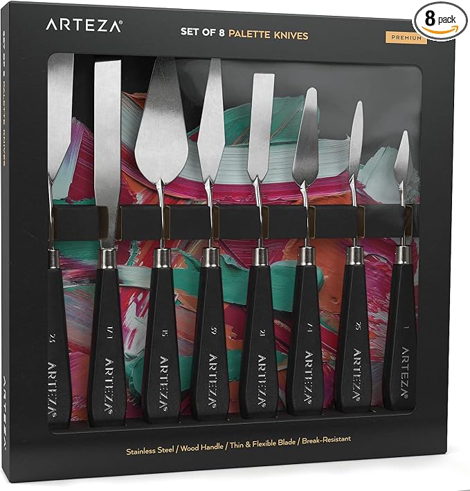 Arteza Palette Knives 8-Pack, Sizes No. 1, Durable Stainless Steel Blade & by ARTEZA