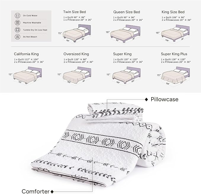 Andency White California King Quilt Set, 3 Pieces Boho Lightweight Soft Striped - Image 6