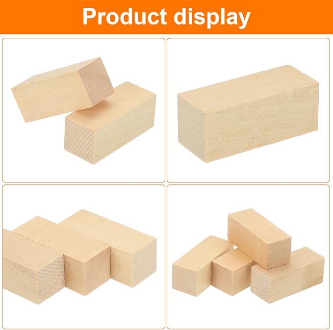 MECCANIXITY 4Pcs Basswood Carving Block, 0.8"x0.8"x2" Square Wooden Dowels - Image 4