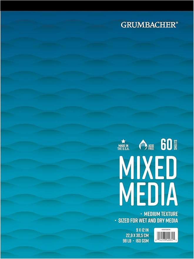 Grumbacher 9" x 12" Mixed Media Paper Pad, 98 lb. / 160 GSM, Tape-Bound by Grumbacher