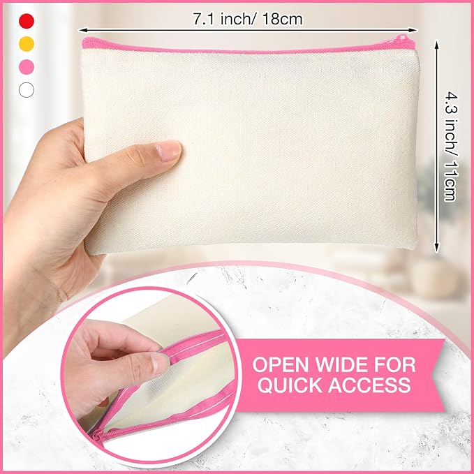 Reginary 80 Pack Canvas Zipper Makeup Bags Bulk Pencil Pouches Blank DIY Craft - Image 2