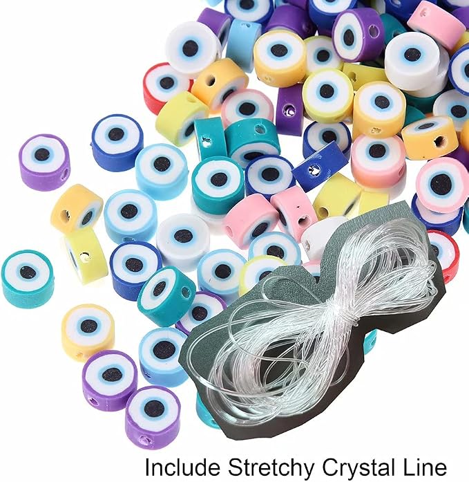 100pcs Colorful Evil Eye Polymer Clay 10mm Spacer Beads - Image 3