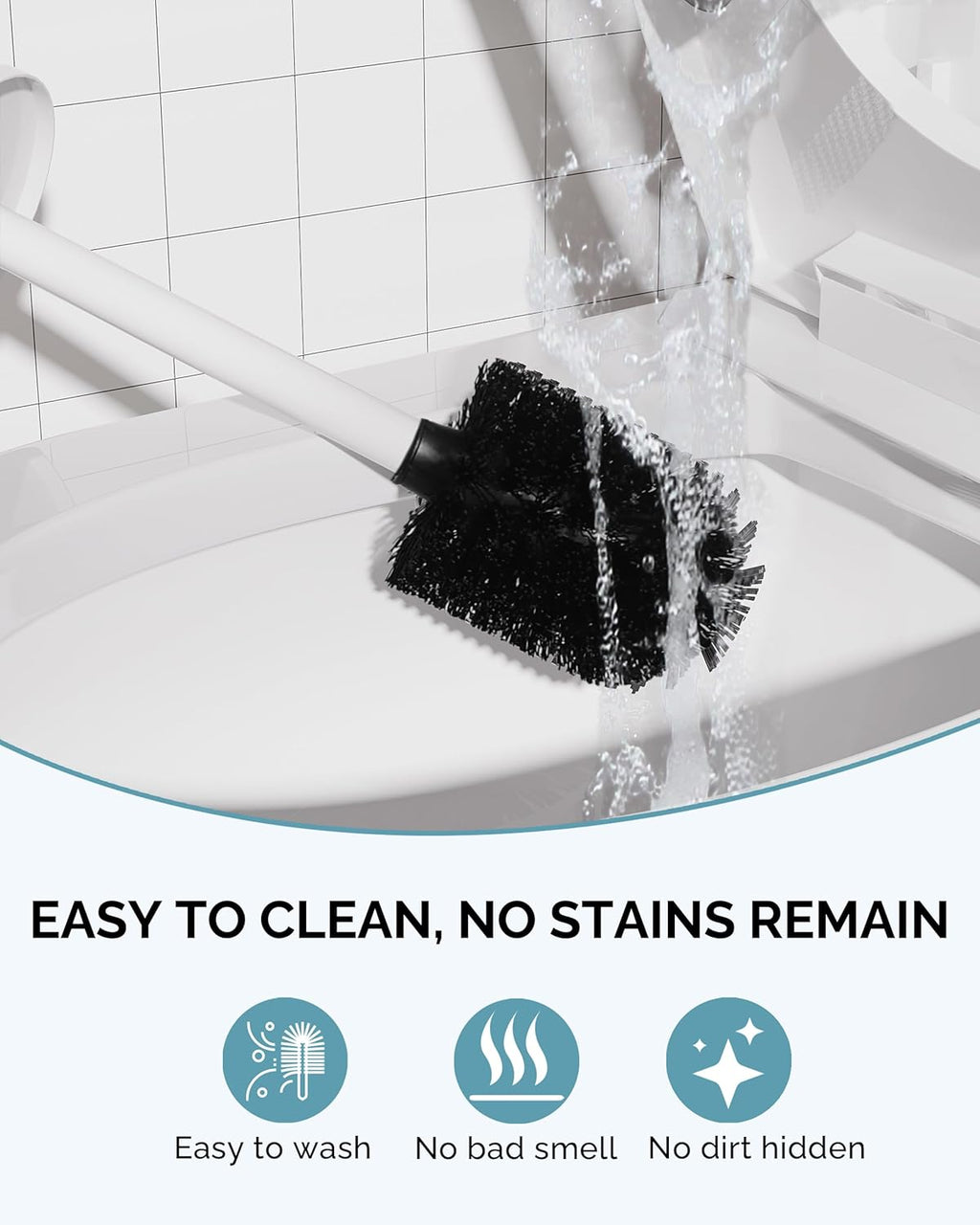 Toilet Brush and Holder Set, Stainless Steel Toilet Bowl Brush with Lid, Rust Proof Toilet Cleaner Brush with Caddy, Durable Bristles, Splash Proof, Ideal for Bathroom（1 Pack, White）