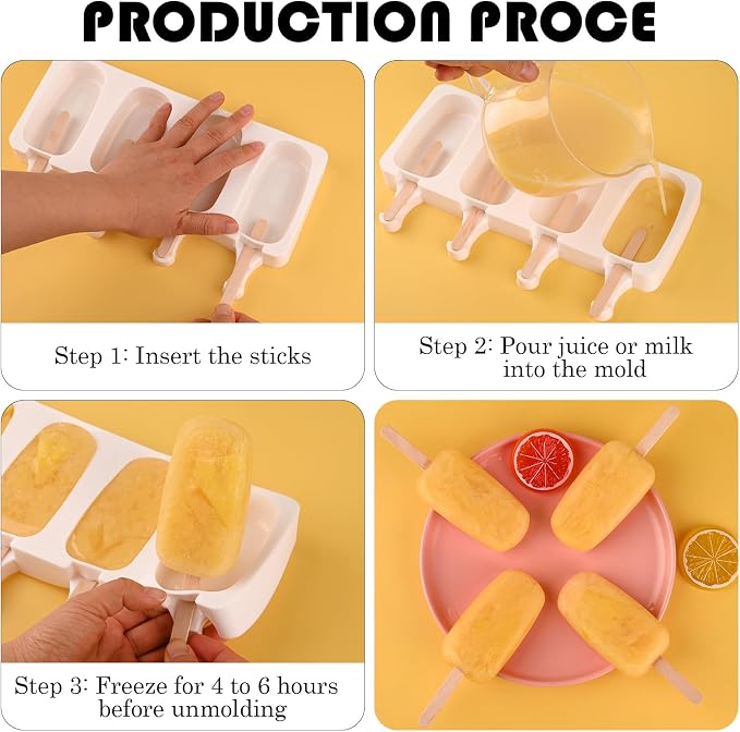Sakolla Large Silicone Popsicle Molds Set of 3, Oval 4 Cavities Homemade Ice - Image 5