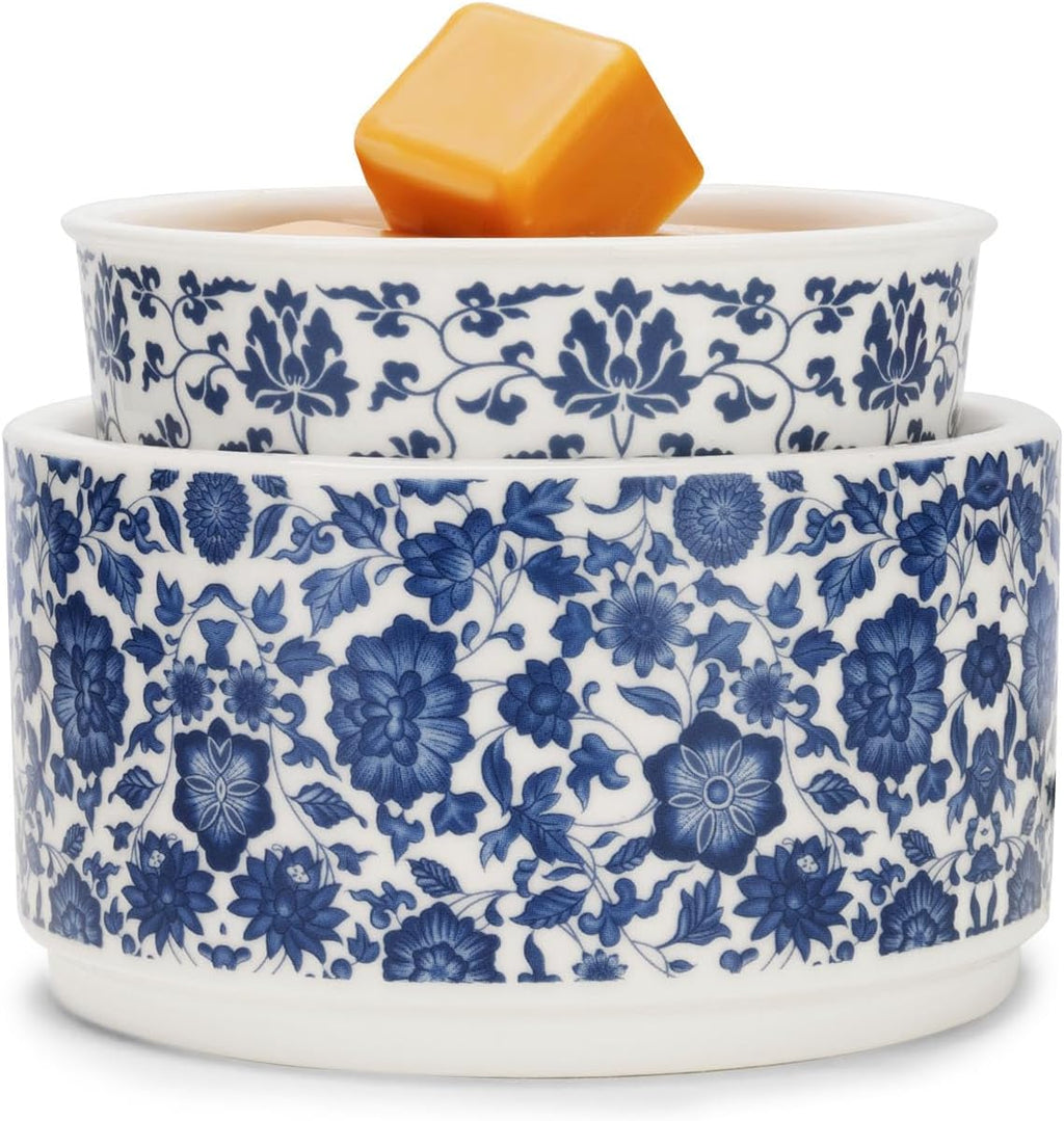 Blue & White Porcelain Pattern Wax Melt Warmer,Ceramic 3-in-1 Electric Candle Wax Warmer for Scented Wax Melter Oil Burner for Home Office Bedroom Gift & Decor (with KD Iron Shelf)