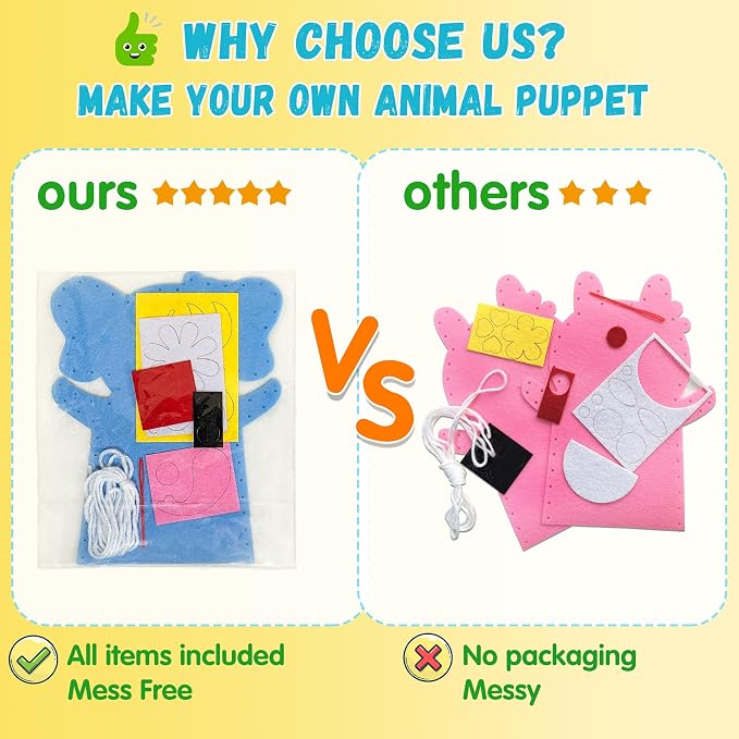 Animal Hand Puppet Crafts Kit for Kids 8pcs Sewing Kits for Girls 4-9 Felt DIY - Image 6