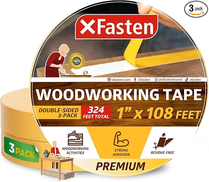 XFasten Double Sided Woodworking Tape 1 Inch x 108 Feet, Residue-Free, by XFasten