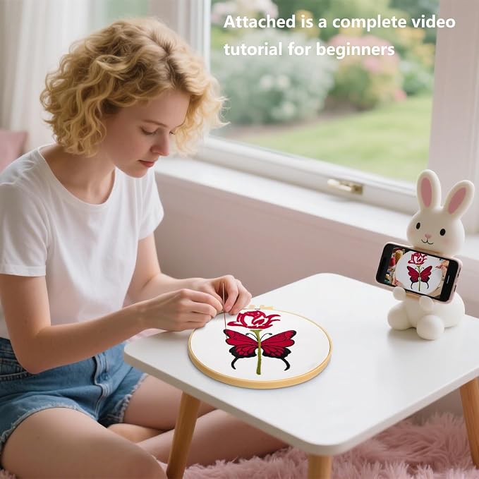 Butterfly Rose Embroidery Kits for Beginners Adults, Valentine's Day Hand - Image 2