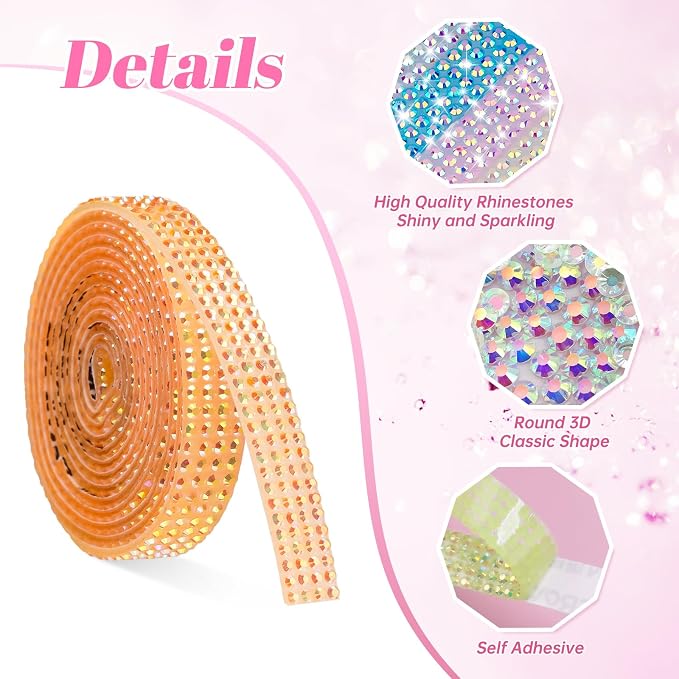 NiArt Self Adhesive Crystal Rhinestone Ribbon Set of 6 Colors, 6 Yards of - Image 2