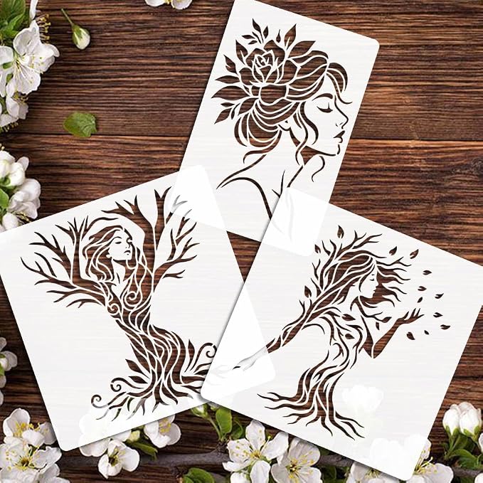 12pcs Tree of Life Stencils for Painting Woman Drawing Stencils for Crafts - Image 3