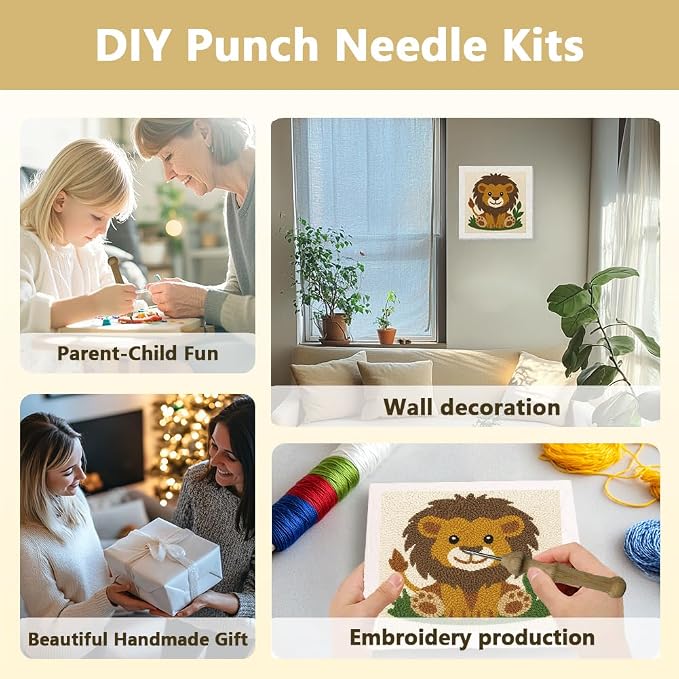 DOODLREAM Cute Lion DIY Punch Needle Embroidery Kit - Image 4