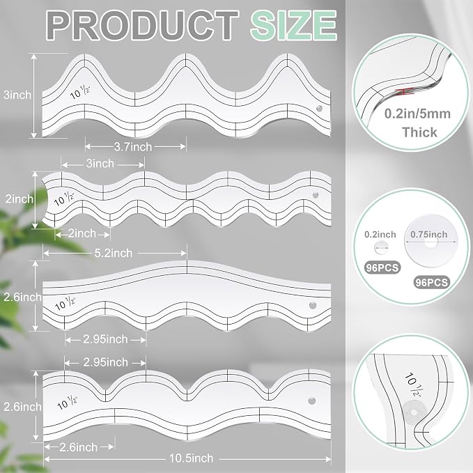 Kigley 4 Pcs Free Motion Quilting Templates Waves Acrylic Quilting Rulers - Image 2