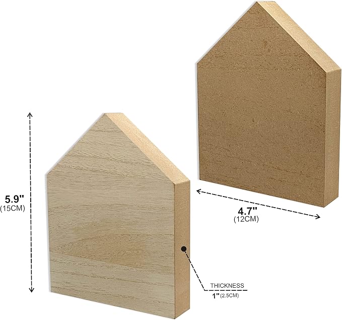 6 Inch 4 Pieces Unfinished Wooden House Shaped Blocks - Image 3