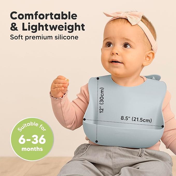 KeaBabies 2-Pack Silicone Baby Bibs for Eating - Sturdy Food-Grade Silicone Bibs for Babies Girl, Boy, Large Food Catcher, Clean & Put On Easily, Waterproof Toddler Feeding Essentials (Alps)