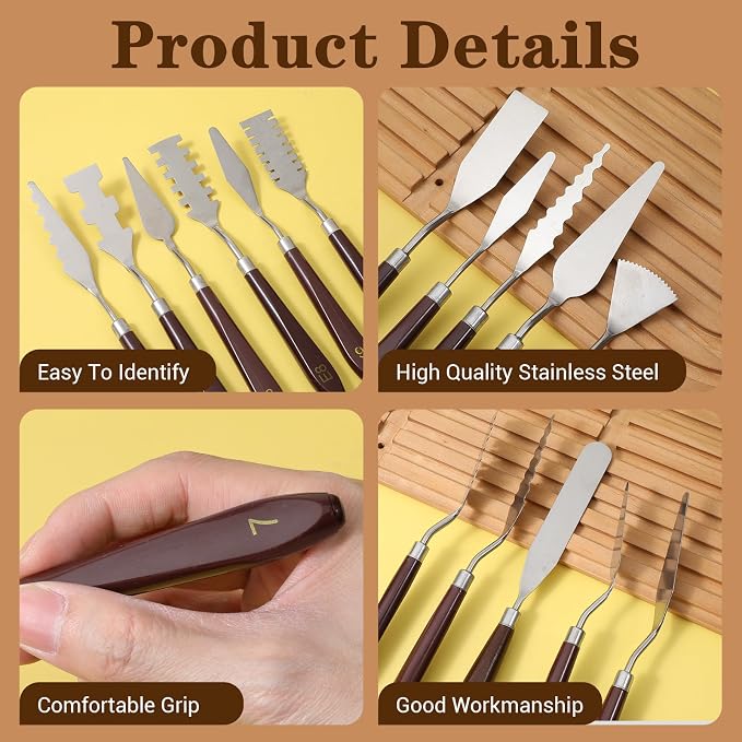 27 Pcs Palette Knife Set Stainless Steel Painting Knife Set Wood Handle Palette - Image 4