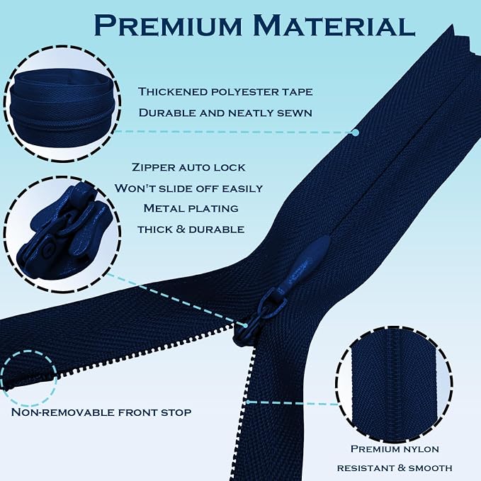 ANPURZII 10PCS #3 4 Inch Deep Navy Blue Invisible Zippers - Image 3